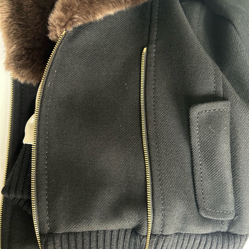 Kate Spade Black Bomber Jacket with Brown Faux Fur Collar, Size 14, NWOT - Picture 13 of 13